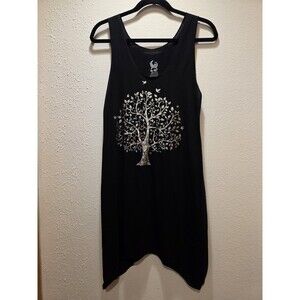 Be Me Tree Of Life Cottagecore Garden Tee Shirt Dress Womens Size F Black Boho